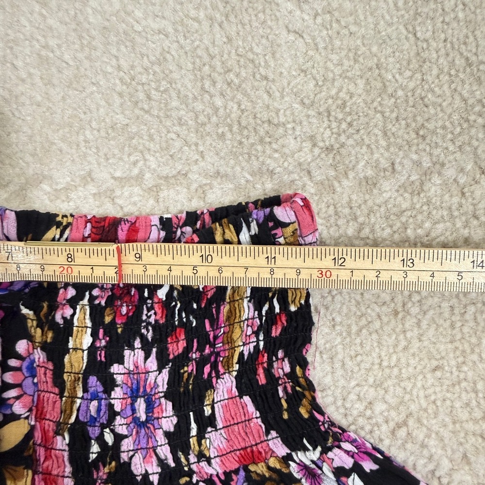 VTG Cynthia Rowley Floral Maxi Skirt Size S Black Pink Tiered Boho Smocked Fairy - Picture 7 of 8
